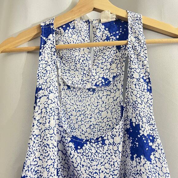 Urban Renewal SMALL Blue White Floral Mini Dress Shift  Sleeveless Sheer UO - Picture 3 of 9